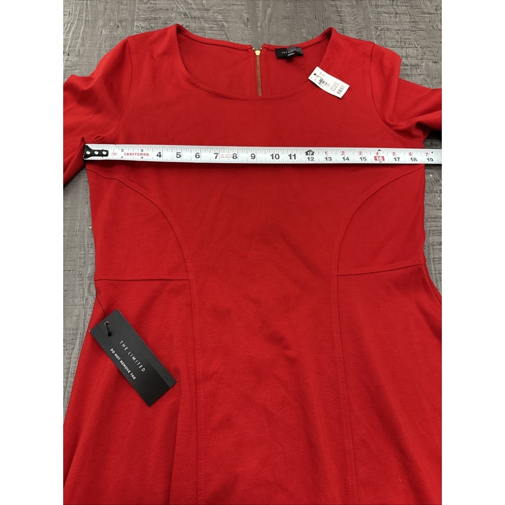 The Limited Red Fit & Flare Skater Dress Scoop Neck Long Sleeve Size Large New - Picture 5 of 7